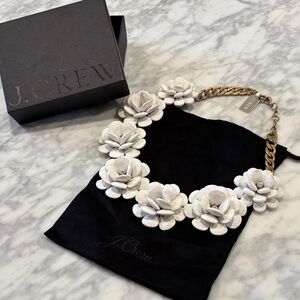 J. Crew White Floral Layered Statement Necklace with Gold Chain